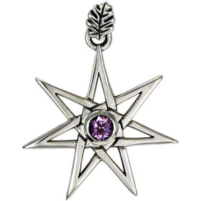 Sterling Silver Septagram Faery Star Pendant with Amethyst Gemstone