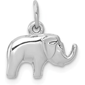 Solid 14k White Gold Elephant Charm Pendant - 14mm x 13mm