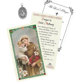 St Anthony Pendant - Laminated Saint Anthony Prayer Card, The Lord's Prayer - 1 Inch St Anthony Medal - St Anthony of Padua Medal, Catholic Cards - Patron Saint of Lost Things Themed Set - 3 Items
