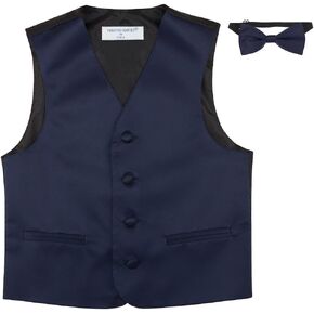 BOY'S Dress Vest & BOW Tie Solid NAVY BLUE Color BowTie Set