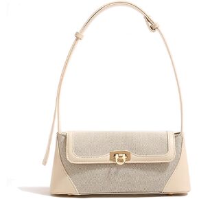 Clutch Shoulder Bag Small for Women PU Leather Canvas Mini Tote Handbag Purse with Buckle Closure