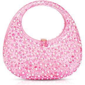 Clutch Purses for Women, Diamantes Evening Bag, Pink Acrylic Tote Bag, Small Tote Bag, Handbags for Wedding, Prom, Parties, Travel