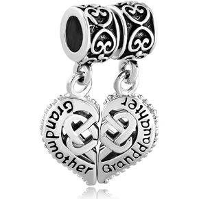 سوار من الفضة الإسترلينية 925 من LovelyCharms يحمل تصميم GrandMother GrandDaughter Heart Beads Fit Charms in Kuwait