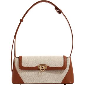 Clutch Shoulder Bag Small for Women PU Leather Canvas Mini Tote Handbag Purse with Buckle Closure