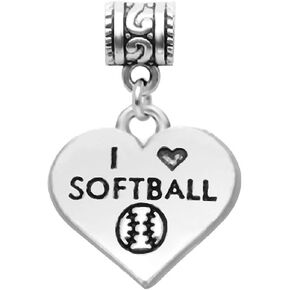 LaBenie Dangle I Love Softball Heart Charm