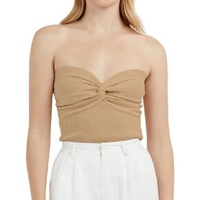 MISSACTIVER Women Twist Knot Front Knit Tube Tank Top Sleeveless Off Shoulder Strapless Crosscriss Backless Crop Camisole