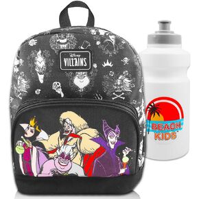 Disney Villains Mini Backpack Set - 10" Canvas Disney Villains Backpack with Front Pocket Plus Bottle | Disney Villains Backpack Bundle