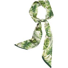 DEOIRC Plant Printing Silk Feeling Neckerchief Handle Wrap Bag Ribbon Scarfs for Women