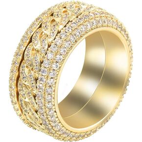 GOLD IDEA JEWELRY Fashion Iced Out Ring 14k Gold Plated / White Gold Plated Cubic Zirconia Eternity Bling Cuban link chain ring for Mens Womens