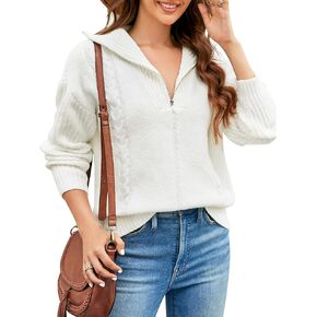 Blooming Jelly Women Long Sleeve Sweaters Quarter Zip Pullover Cable Knit Chunky Sweater Fall Tops Clothes 2023