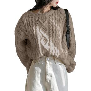 Milumia Women's Chunky Cable Knit Sweater Long Sleeve Crewneck Pullover Tops