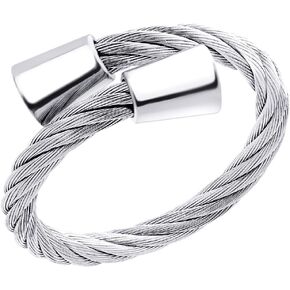 555Jewelry Stainless Steel Twisted Cable Adjustable Open Ring for Women & Girls