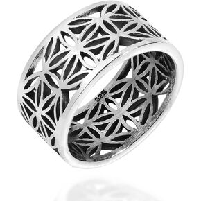 AeraVida Eternity Flower of Life 10 mm Wide .925 Sterling Silver Ring | Tiny Wedding Rings For Women | Vintage Comfort Fit Silver Rings for Women | Statement Fashion | Sterling Silver Rings Sizes 6-9
