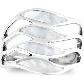 AeraVida Amazing Waves of Color Mother of Pearl Inlay .925 Sterling Silver Ring