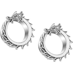Pierced Owl 316L Stainless Steel Dragon Wrapped Rim Screw Fit Tunnel Plugs, Sold as a Pair