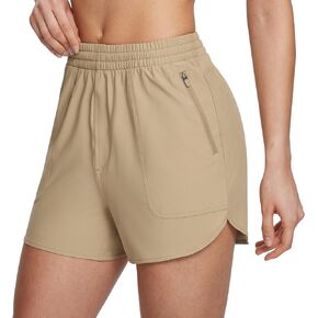 BALEAF Women's 3.5" Hiking Shorts Mid Waisted Zipper Pocket Cargo Lightweight Quick Dry Elastic Waist Golf UPF