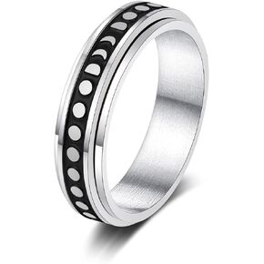 KOHOTA Stainless Steel Fidget Rings for Women Men Anxiety Rings Moon Star Flower Spinner Rings for Anxiety Stress Relieving Band Rings Set Size 6-10
