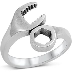 Wrench Ring Artistic Mechanic Tool New .925 Sterling Silver Band Sizes 5-13