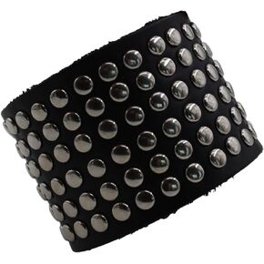 Gothic Studded Wide Leather Wrist Bracelet,Punk Rock Biker Bracelet for Men Women 80s