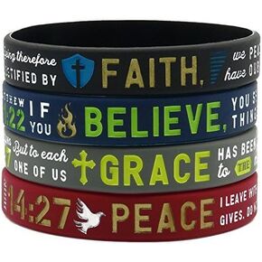 Ezekiel Gift Co. Faith, Believe, Peace, Grace Silicone Bible Bracelets - Christian Religious Jewelry Gifts for Men Women