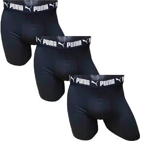 PUMA Men's 3 Pack Performance Boxer Briefs, Solid Black, Small