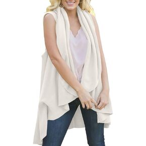Women Warm Shawl Warp Cape Soft Fall Sleeveless Open Front Draped Long Duster Vest Asymmetric Cardigan