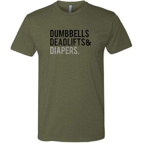 Men's Triple-D T-Shirt, Military Green - Dumbbells Deadlifts & Diapers Army Green Tee for Dads