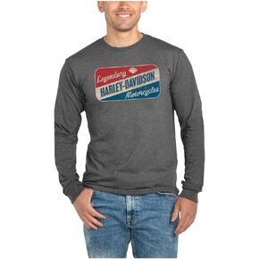 Harley-Davidson Men's Oil Sign Long Sleeve Crew-Neck Shirt - Heather Gray