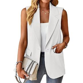 Sleeveless Blazers for Women Casual Open Front Vest Jacket Single Breasted Office Blazer with Pockets