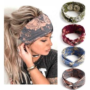 Boho Headbands For Women Fashion Stretch Wide Hair Bands Knoted Turban Head Bands Yoga Running Sweatband Elastic Headband Stylish Wrap Headbands Hair Accessories for Teen Girls 4 Pack