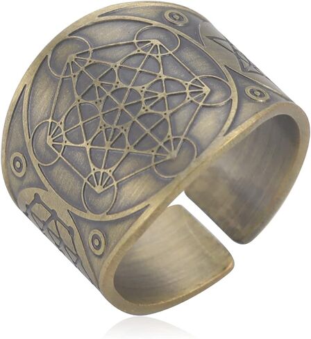 Amaxer Metatron’s Cube Ring for Men Stainless Steel Vintage Sacred Geometry Spiritual Protection Amulet Ring Statement Band for Men Women in Saudi Arabia