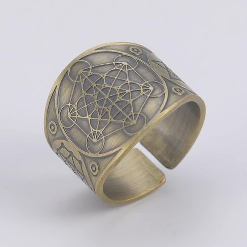Amaxer Metatron’s Cube Ring for Men Stainless Steel Vintage Sacred Geometry Spiritual Protection Amulet Ring Statement Band for Men Women in Saudi Arabia