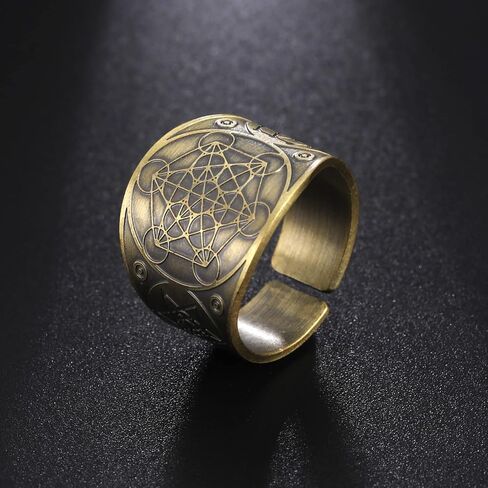 Amaxer Metatron’s Cube Ring for Men Stainless Steel Vintage Sacred Geometry Spiritual Protection Amulet Ring Statement Band for Men Women in Saudi Arabia
