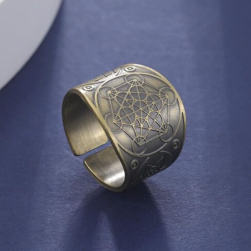 Amaxer Metatron’s Cube Ring for Men Stainless Steel Vintage Sacred Geometry Spiritual Protection Amulet Ring Statement Band for Men Women in Saudi Arabia