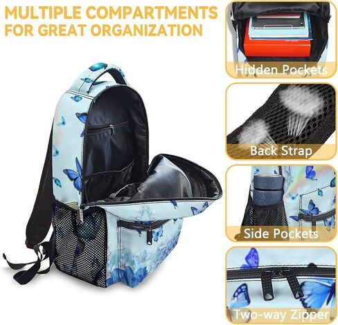 حقيبة ظهر Sharecolor Butterfly مع صندوق غداء، مجموعة من 3 حقائب ظهر مدرسية متطابقة، حقيبة كتب زرقاء لطيفة وحزمة مقلمة in Kuwait