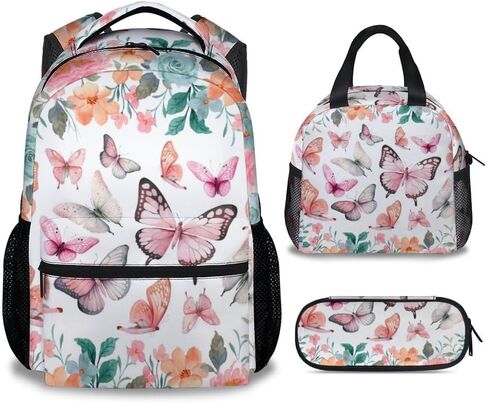 حقيبة ظهر Sharecolor Butterfly مع صندوق غداء، مجموعة من 3 حقائب ظهر مدرسية متطابقة، حقيبة كتب زرقاء لطيفة وحزمة مقلمة in Kuwait