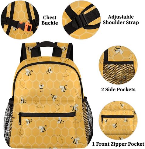 TropicalLife Toddler Backpack Cute Bee Kids Backpack for Boys and Girls Honeycomb Animal Bee Preschool Bag Kindergarten Schoolbag With Chest Strap in Saudi Arabia