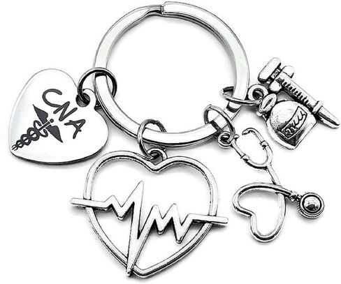 CNA Certified Nursing Assistant Keychain, CNA Keychain, ECG, EKG Hearbeat Charm, Stethoscope, Syringe, Caduceus Medical Symbol Keychain, Nursing School, Medical Student Gift, CNA Key Ring in Saudi Arabia
