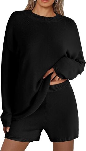 Ekouaer منامة المرأة 2 قطعة صالة مجموعة مريحة متماسكة طويلة الأكمام سترة مجموعة السراويل القصيرة المتضخم مطابقة وتتسابق S-XXL in Saudi Arabia