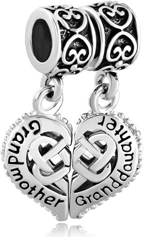 سوار من الفضة الإسترلينية 925 من LovelyCharms يحمل تصميم GrandMother GrandDaughter Heart Beads Fit Charms in Kuwait