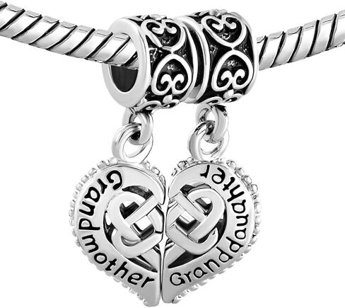 سوار من الفضة الإسترلينية 925 من LovelyCharms يحمل تصميم GrandMother GrandDaughter Heart Beads Fit Charms in Kuwait