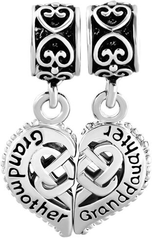 سوار من الفضة الإسترلينية 925 من LovelyCharms يحمل تصميم GrandMother GrandDaughter Heart Beads Fit Charms in Kuwait