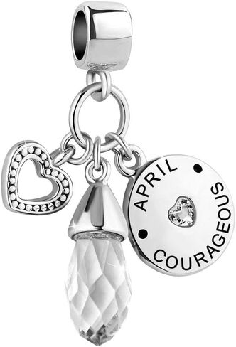 GMXLin April Birthstone Birthday Charms White Teardrop Love Heart Dangle Bead Compatible With Pandora Charms Bracelets in Saudi Arabia