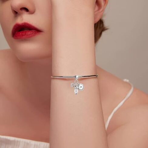 GMXLin April Birthstone Birthday Charms White Teardrop Love Heart Dangle Bead Compatible With Pandora Charms Bracelets in Saudi Arabia
