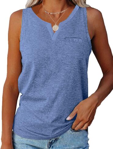 Aiopr Women’s Tank Tops V Neck Sleeveless Casual Summer T Shirts Solid Color Loose Fit Shirt Tees in Saudi Arabia