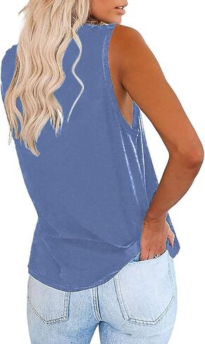Aiopr Women’s Tank Tops V Neck Sleeveless Casual Summer T Shirts Solid Color Loose Fit Shirt Tees in Saudi Arabia