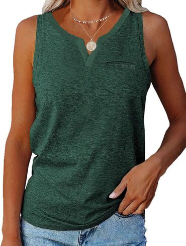 Aiopr Women’s Tank Tops V Neck Sleeveless Casual Summer T Shirts Solid Color Loose Fit Shirt Tees in Saudi Arabia
