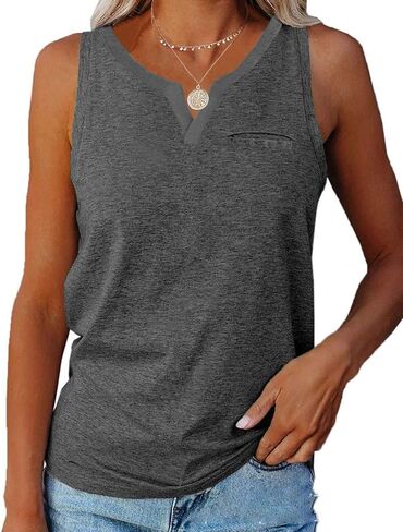 Aiopr Women’s Tank Tops V Neck Sleeveless Casual Summer T Shirts Solid Color Loose Fit Shirt Tees in Saudi Arabia