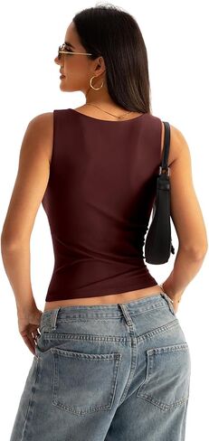 Eachyes Women Boat Neck Seamless Tank Tops Built in Bra Sleeveless Casual Fitted Shirts in Saudi Arabia