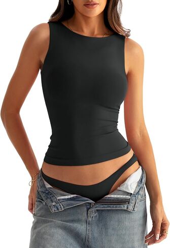 Eachyes Women Boat Neck Seamless Tank Tops Built in Bra Sleeveless Casual Fitted Shirts in Saudi Arabia